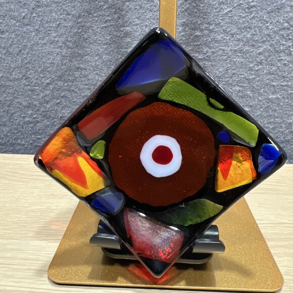 Fused Glass Centerpiece Trinket Dish Colorful Great Condition Trinket 3.5”x3.5” - Picture 1 of 6